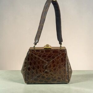 Vintage Genuine Alligator Crocodile Skin Purse Mid Century Exotic Leather 1960s